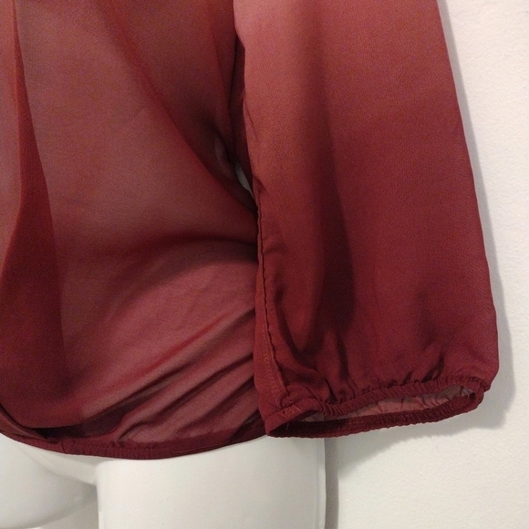 A. Byer - Burgundy Ombre Sheer Blouse - Picture 7 of 14